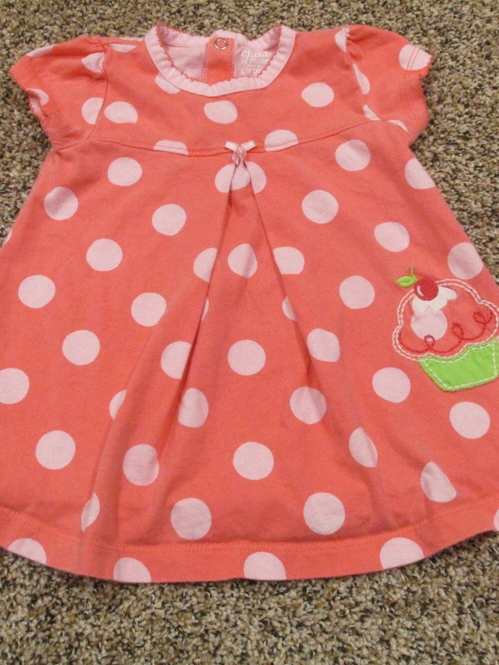 Child of Mine Carters Dress Infant Girls 6-9M Pink Polka Dot Cupcake Cap‎ Sleeve